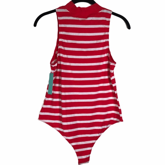 NWT Abound Bodysuit Red White Striped Mock Neck Nordstrom One Piece Nautical - Picture 6 of 9